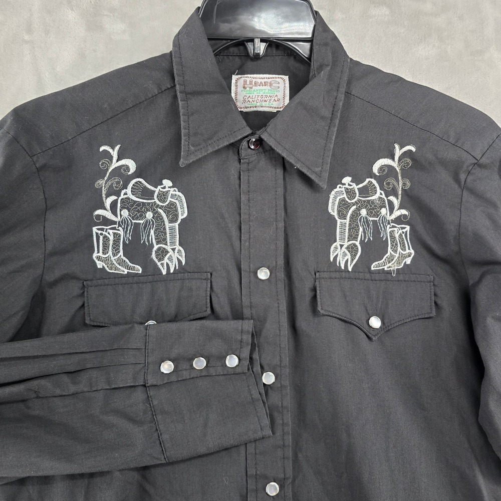 H Bar C Size Large Western Shirt‎ Black Pearl Snap Embroidered Saddle Boots